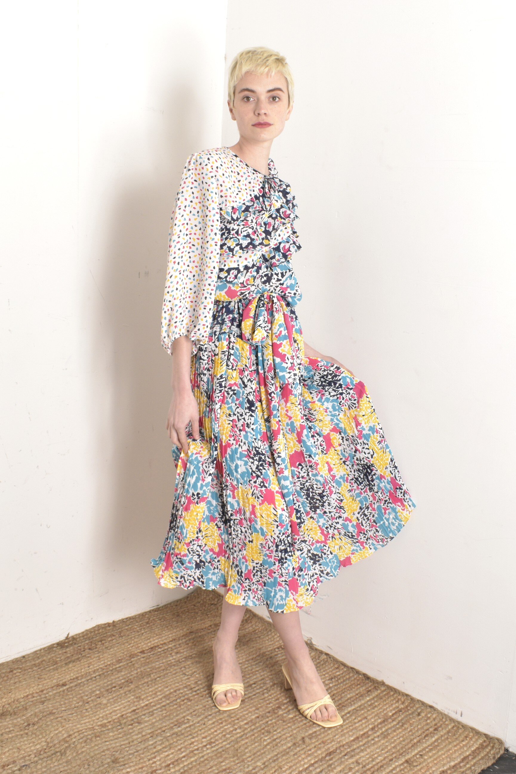1980s Susan Freis Mixed Print Dress-S/M — La Poubelle Vintage